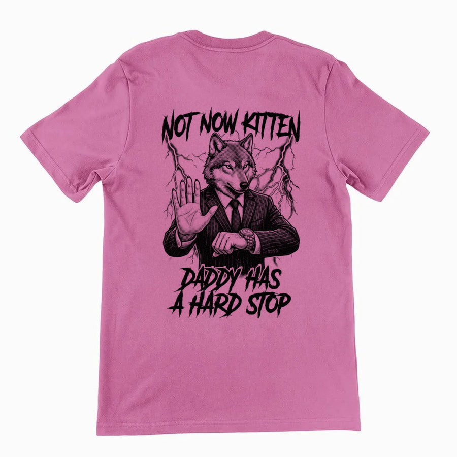 Not Now Kitten Daddy Has A Hard Stop T-Shirt (backprint) Orbital Clothing