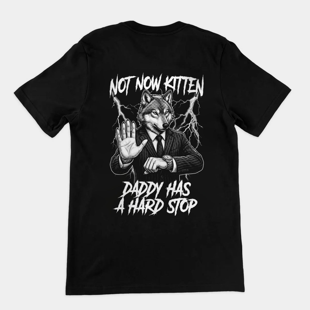 Not Now Kitten Daddy Has A Hard Stop T-Shirt (backprint) Orbital Clothing
