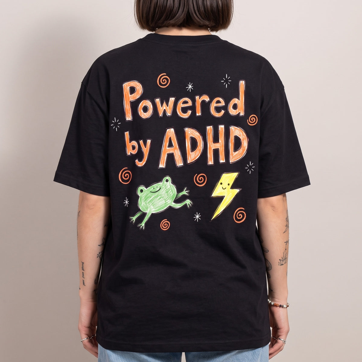 Powered By ADHD T-Shirt (backprint) - Orbital Clothing
