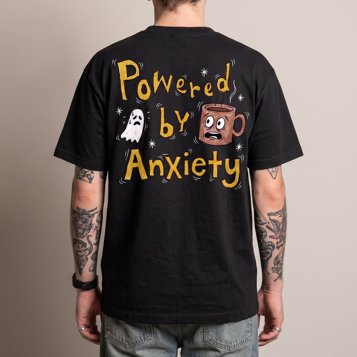 Powered By Anxiety T-Shirt (backprint) - Orbital Clothing