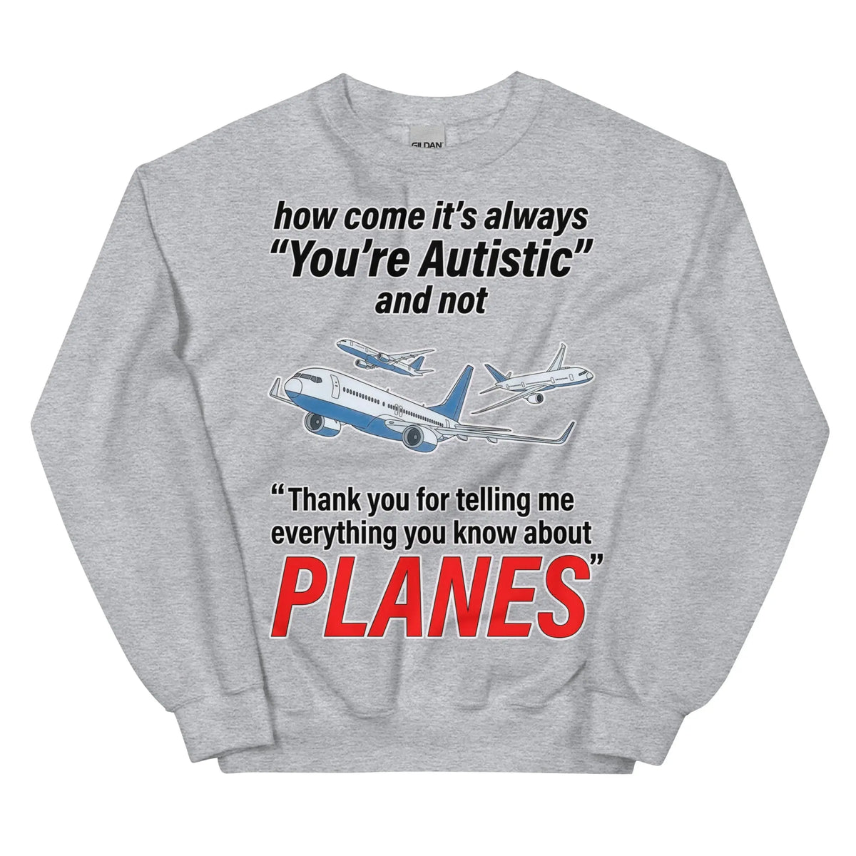 How come its always you're autistic and not thank you for telling me everything you know about Planes Sweatshirt Orbital Clothing