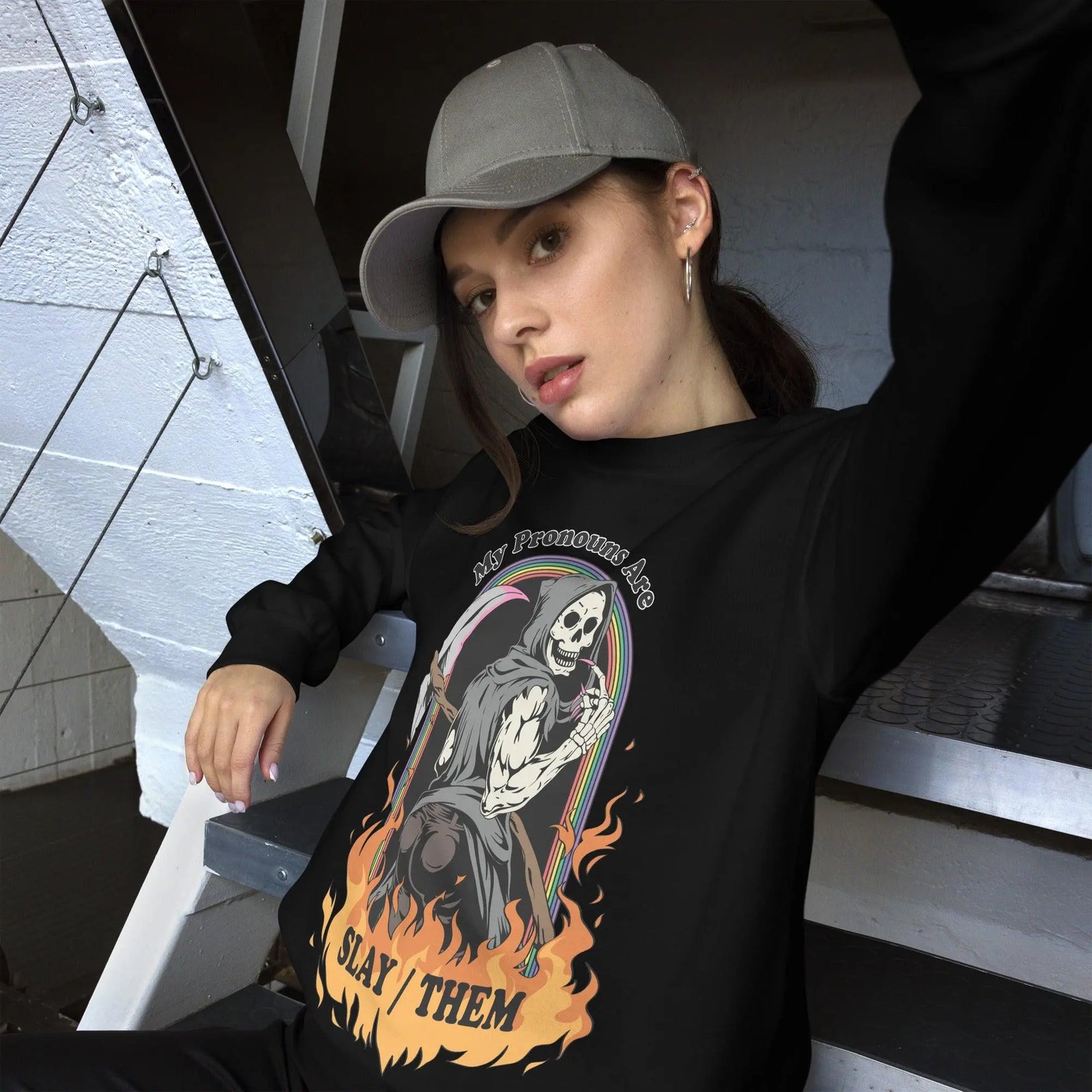 My Pronouns are Slay_Them Cartoon Sweatshirt - Orbital Clothing