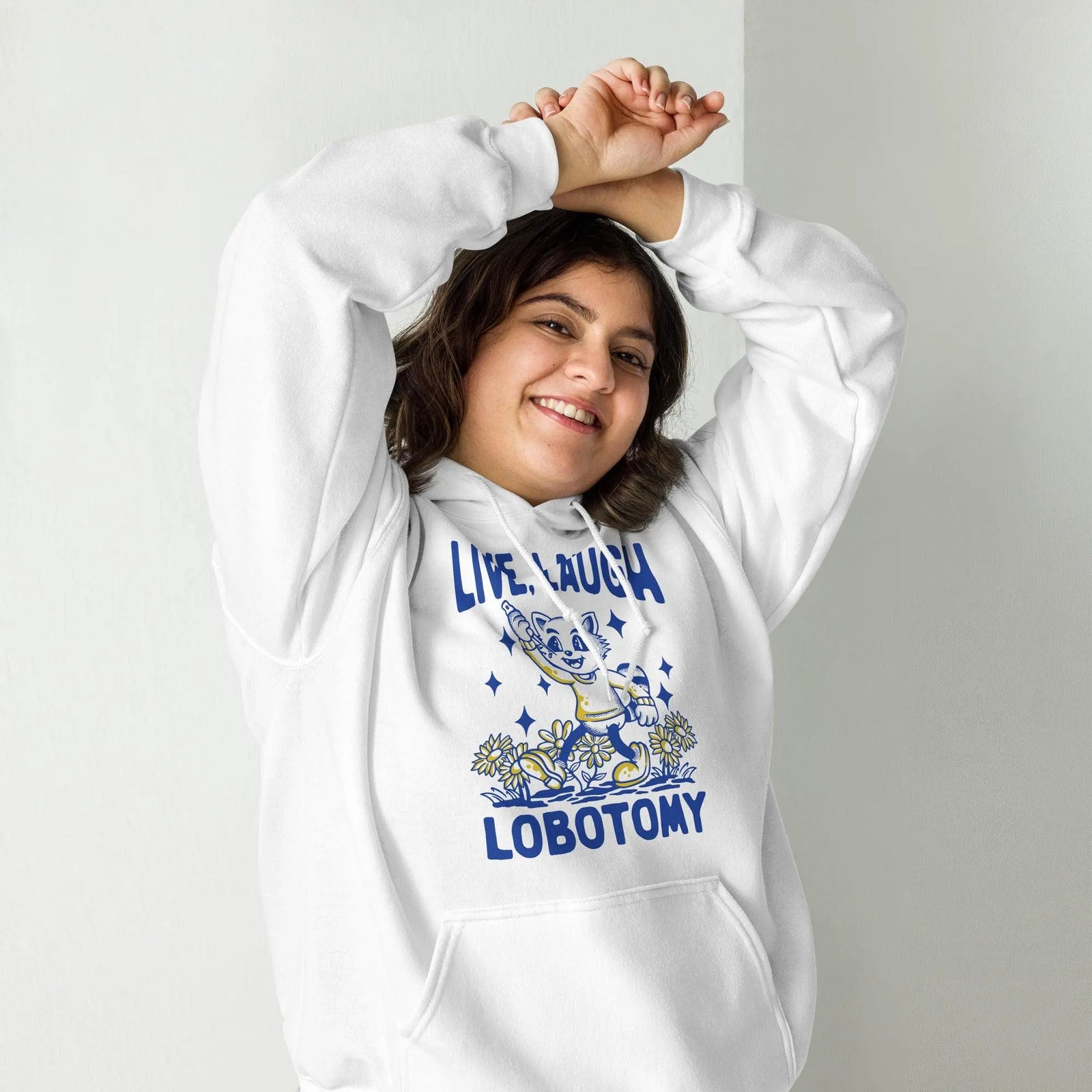 Live Laugh Lobotomy White Hoodie - Orbital Clothing