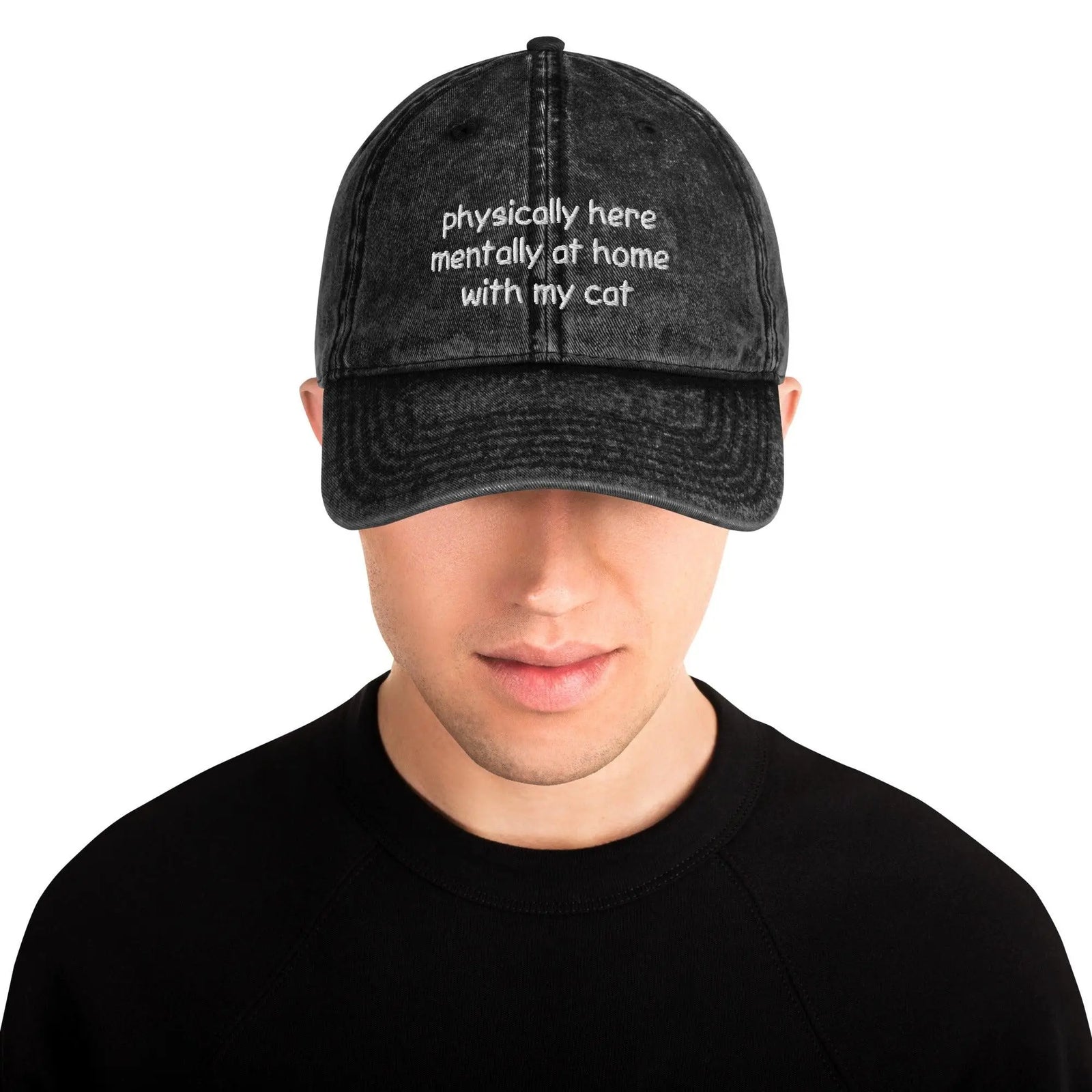 physically here mentally at home with my cat Cotton Twill Cap - Orbital Clothing