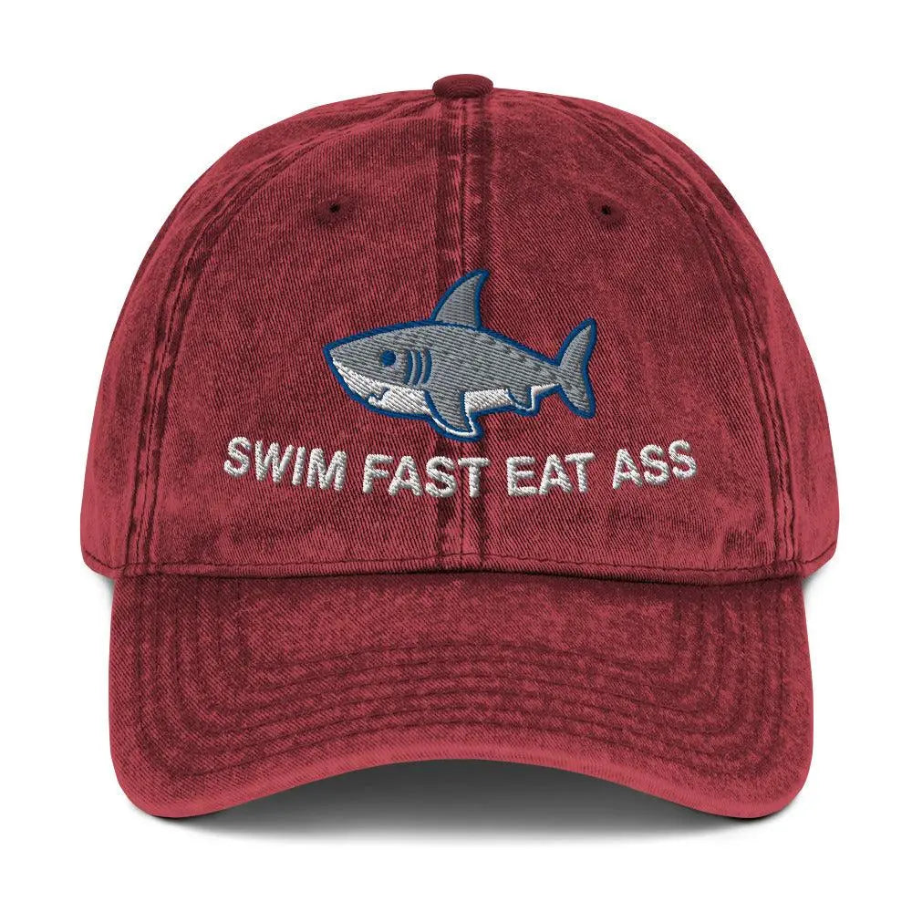 Swim Fast Eat Ass Vintage Cotton Twill Cap - Orbital Clothing
