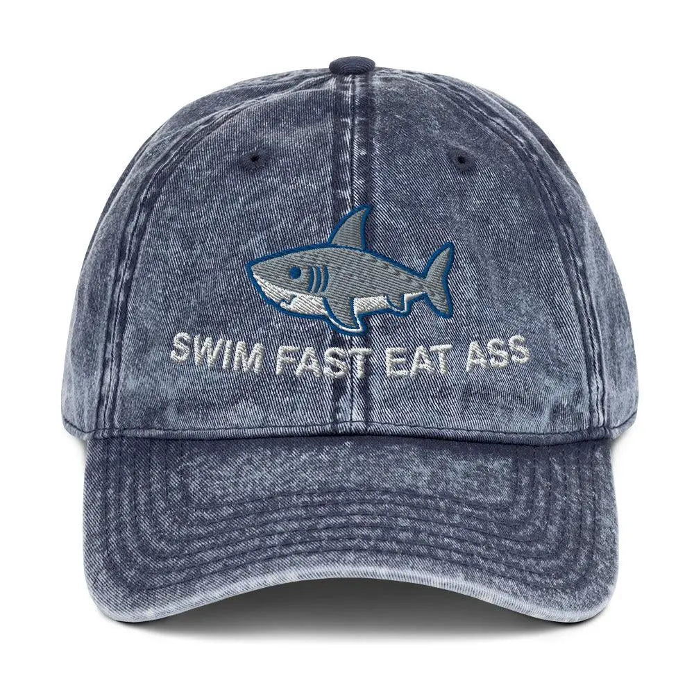 Swim Fast Eat Ass Vintage Cotton Twill Cap - Orbital Clothing