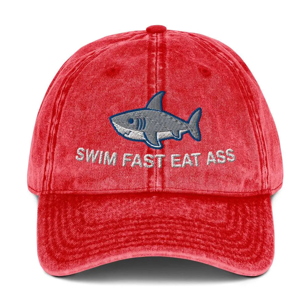 Swim Fast Eat Ass Vintage Cotton Twill Cap - Orbital Clothing