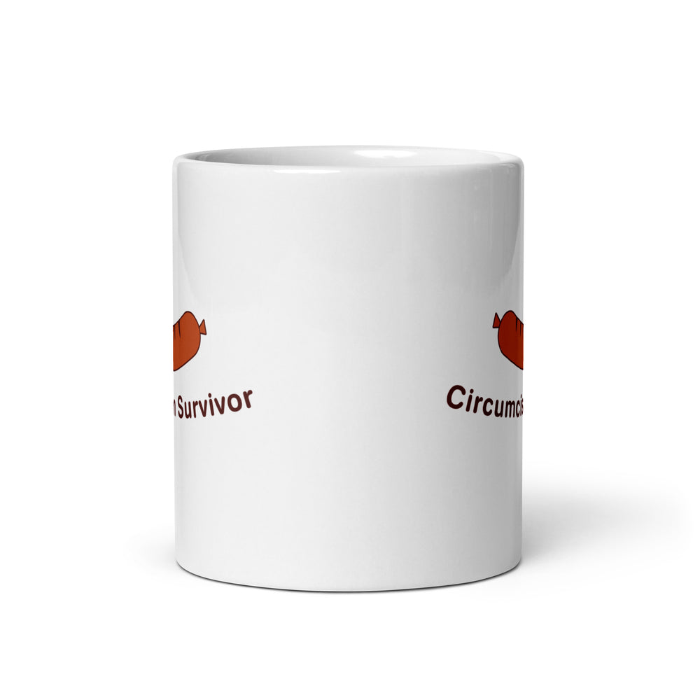 Circumcision Survivor White glossy mug