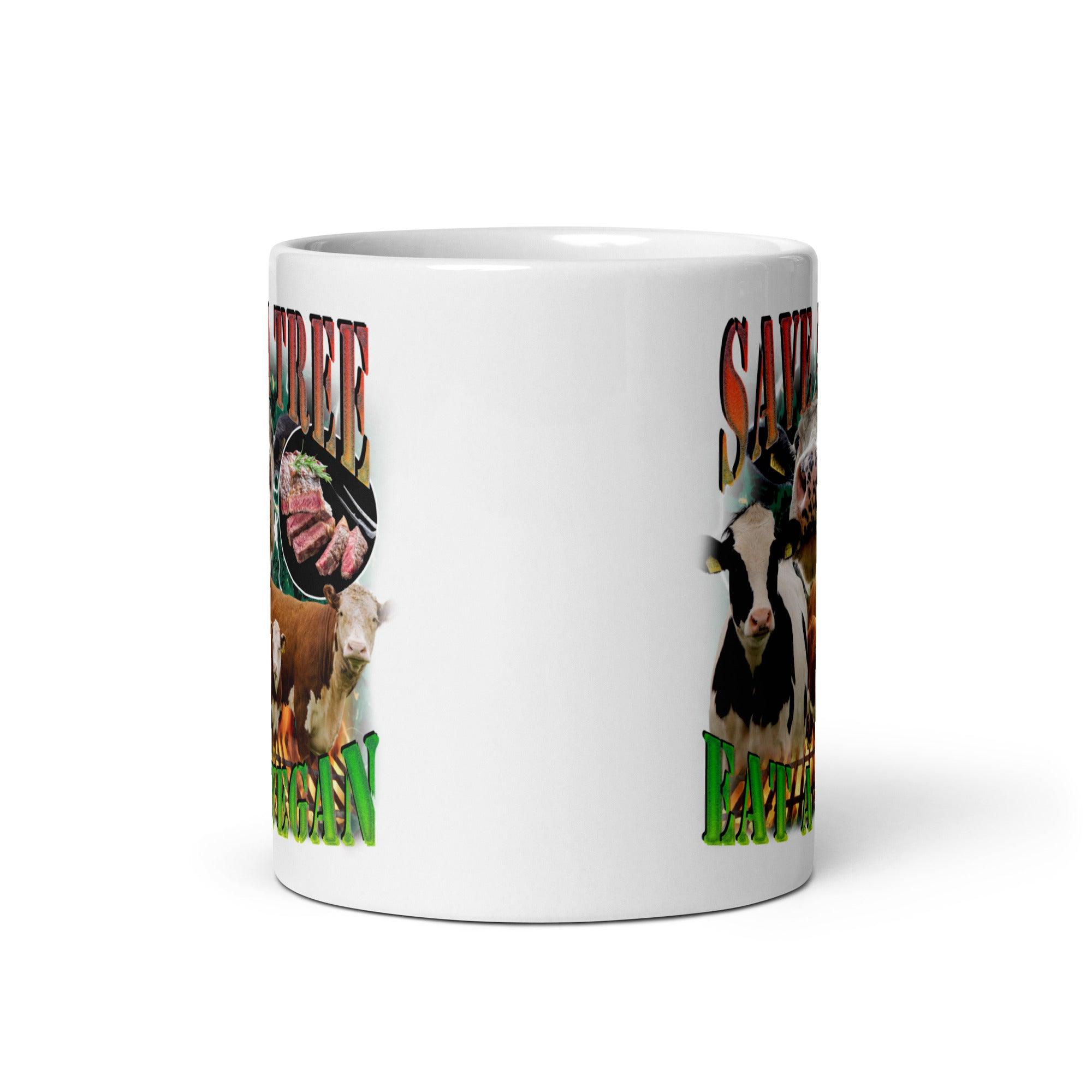 Save a Tree Eat a Vegan White glossy mug - Orbital Clothing