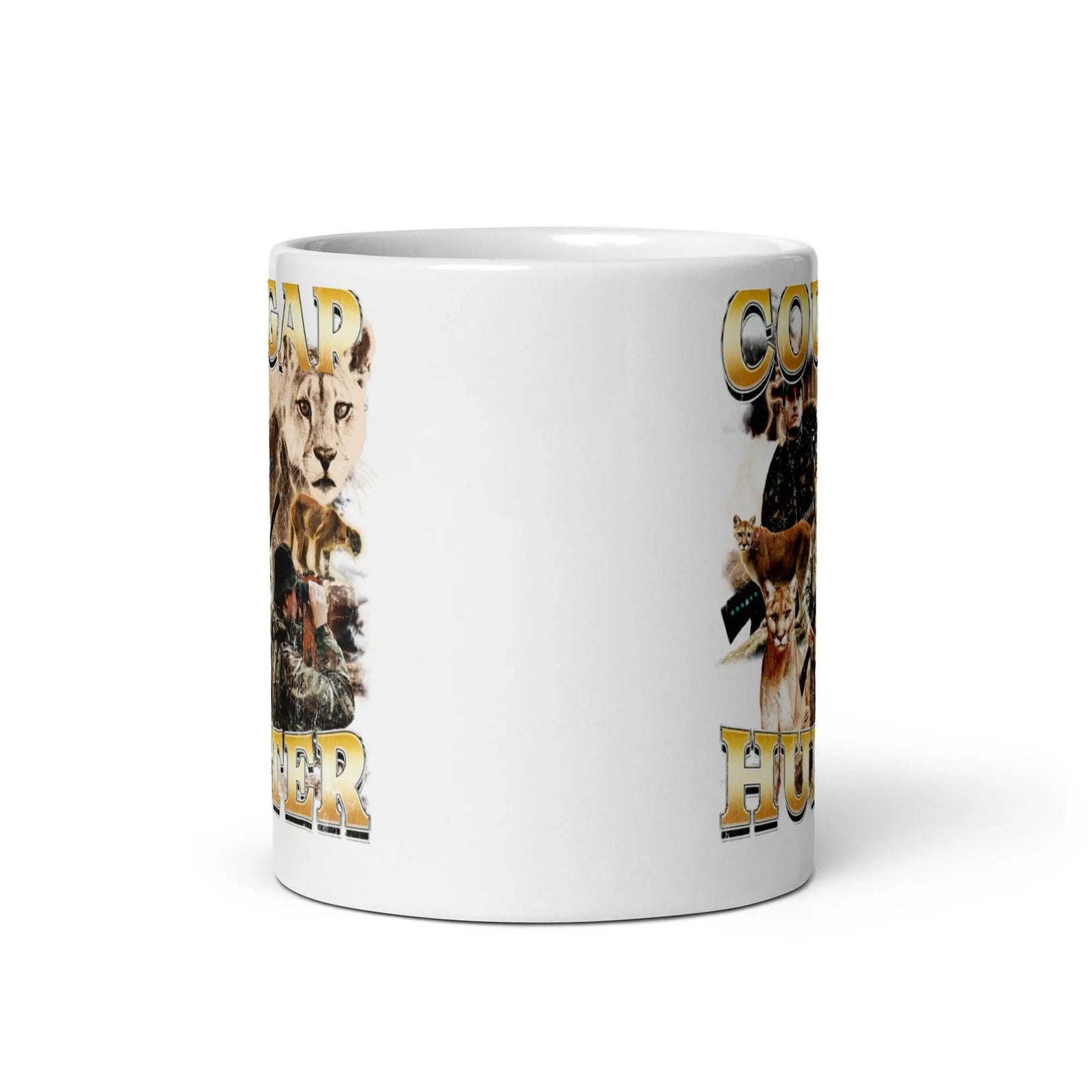 Cougar Hunter White glossy mug - Orbital Clothing
