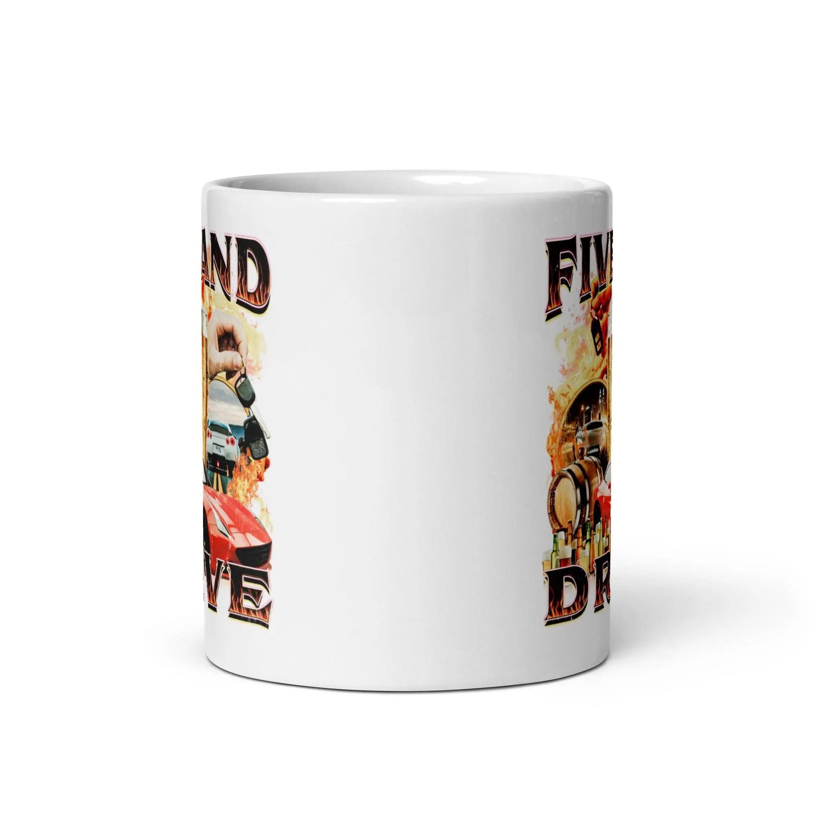 Five and Drive White glossy mug - Orbital Clothing