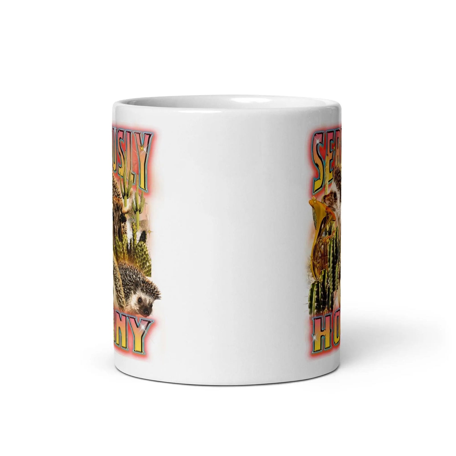 Seriously Horny White glossy mug - Orbital Clothing