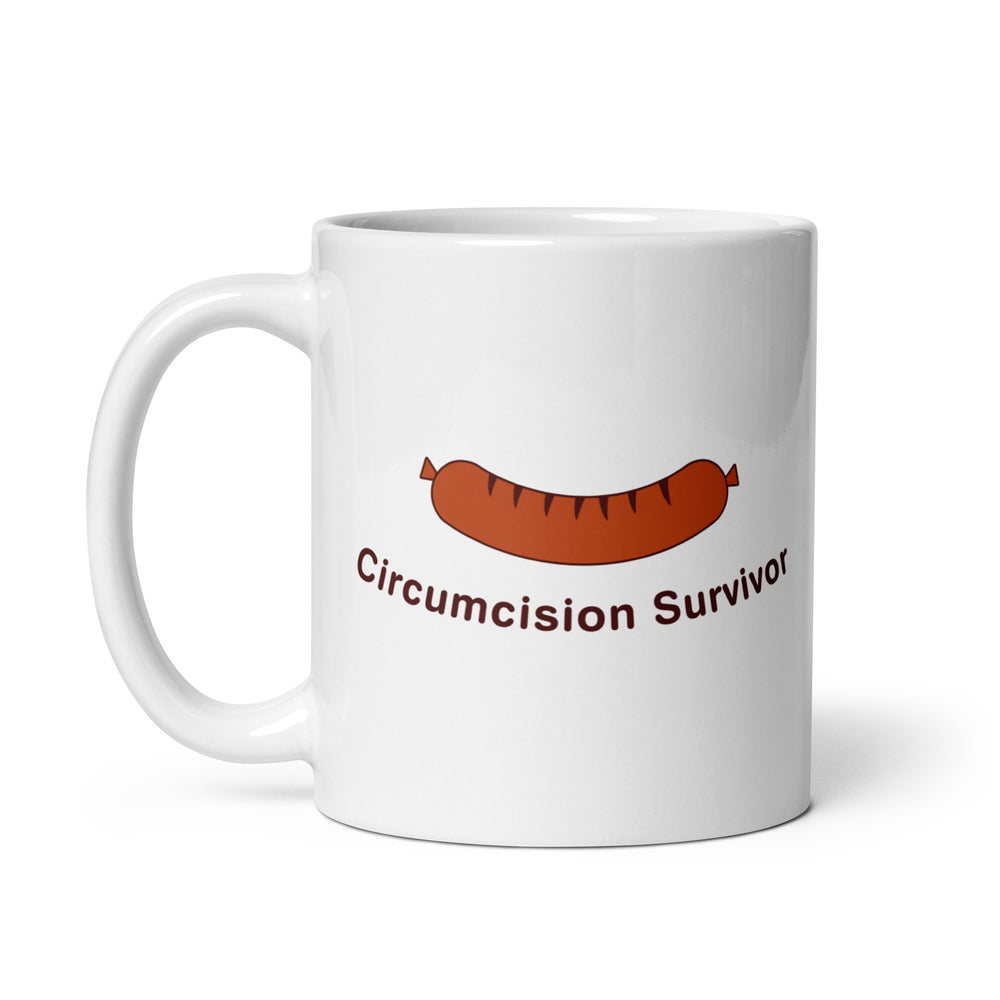 Circumcision Survivor White glossy mug