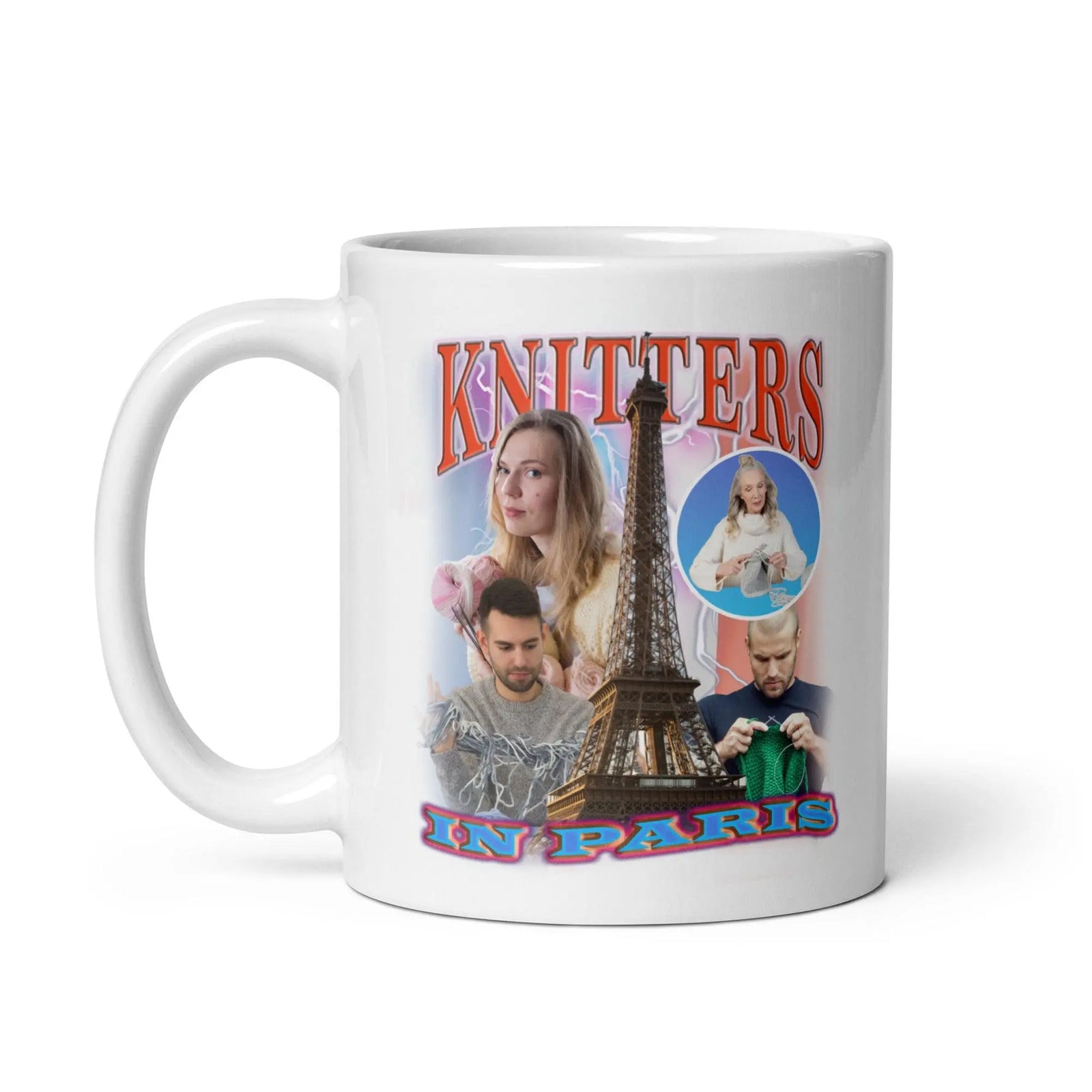 Knitters in Paris White glossy mug - Orbital Clothing