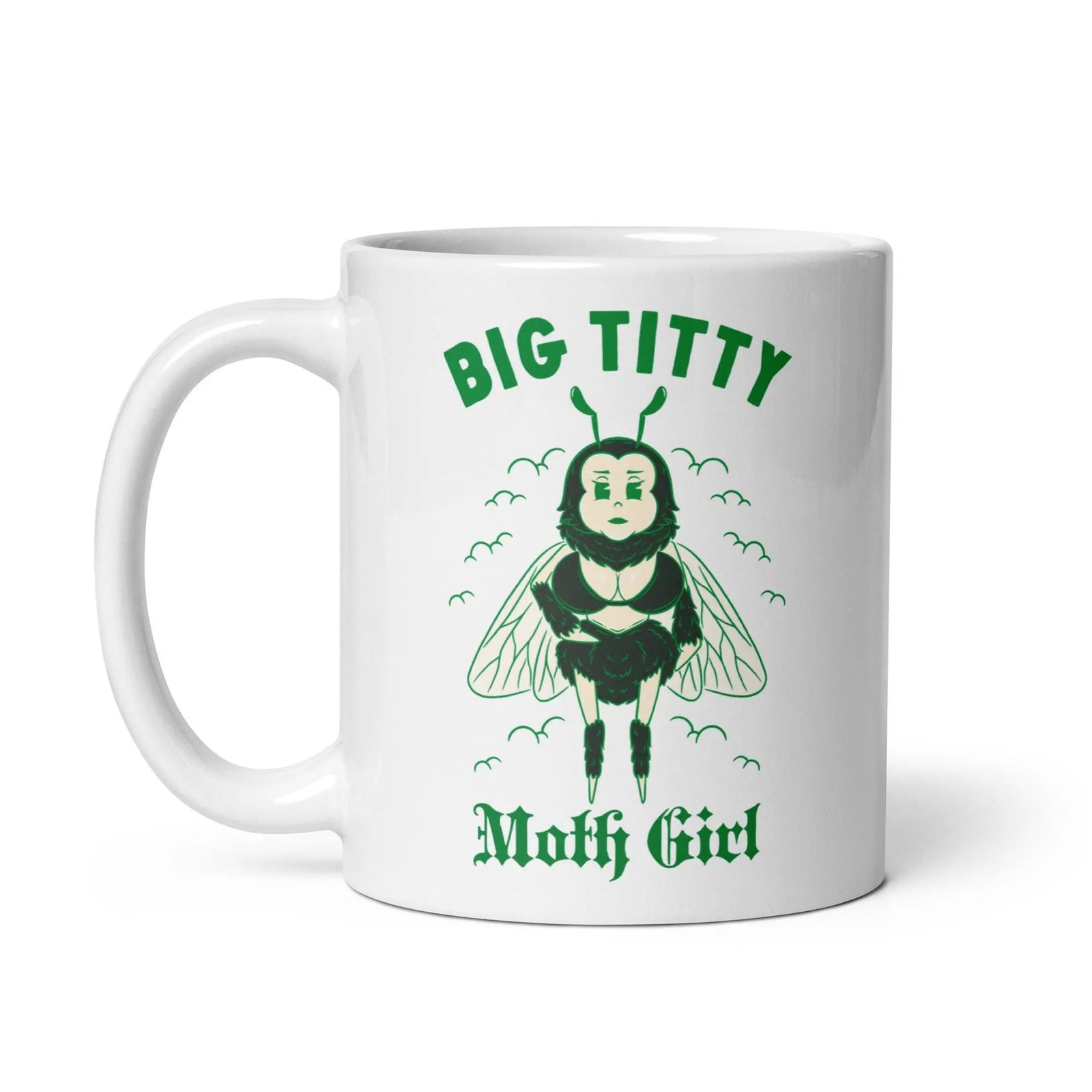 Big Titty Moth Girl White glossy mug - Orbital Clothing