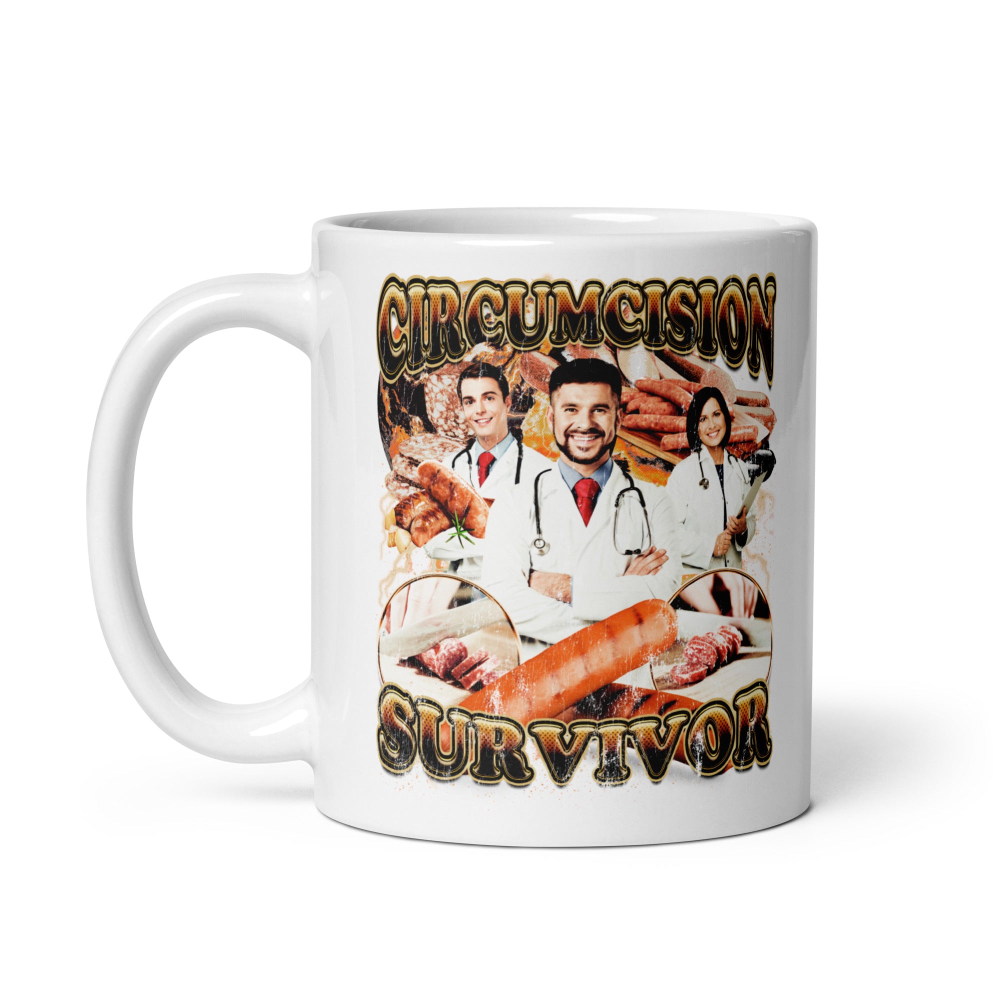 Circumcision Survivor White glossy mug