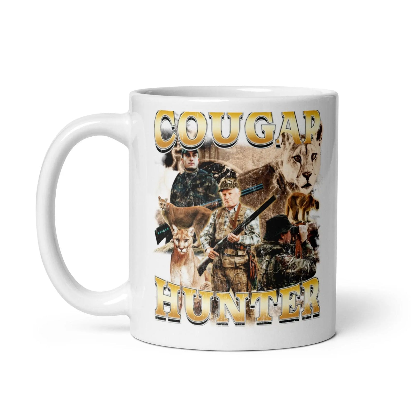 Cougar Hunter White glossy mug - Orbital Clothing