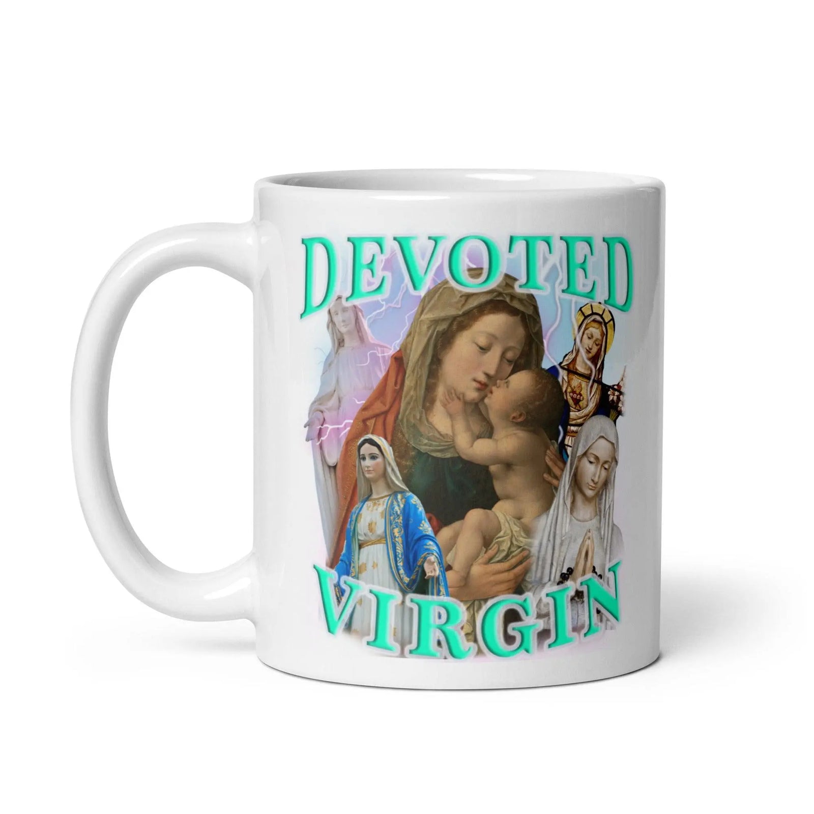 Devoted Virgin White glossy mug - Orbital Clothing