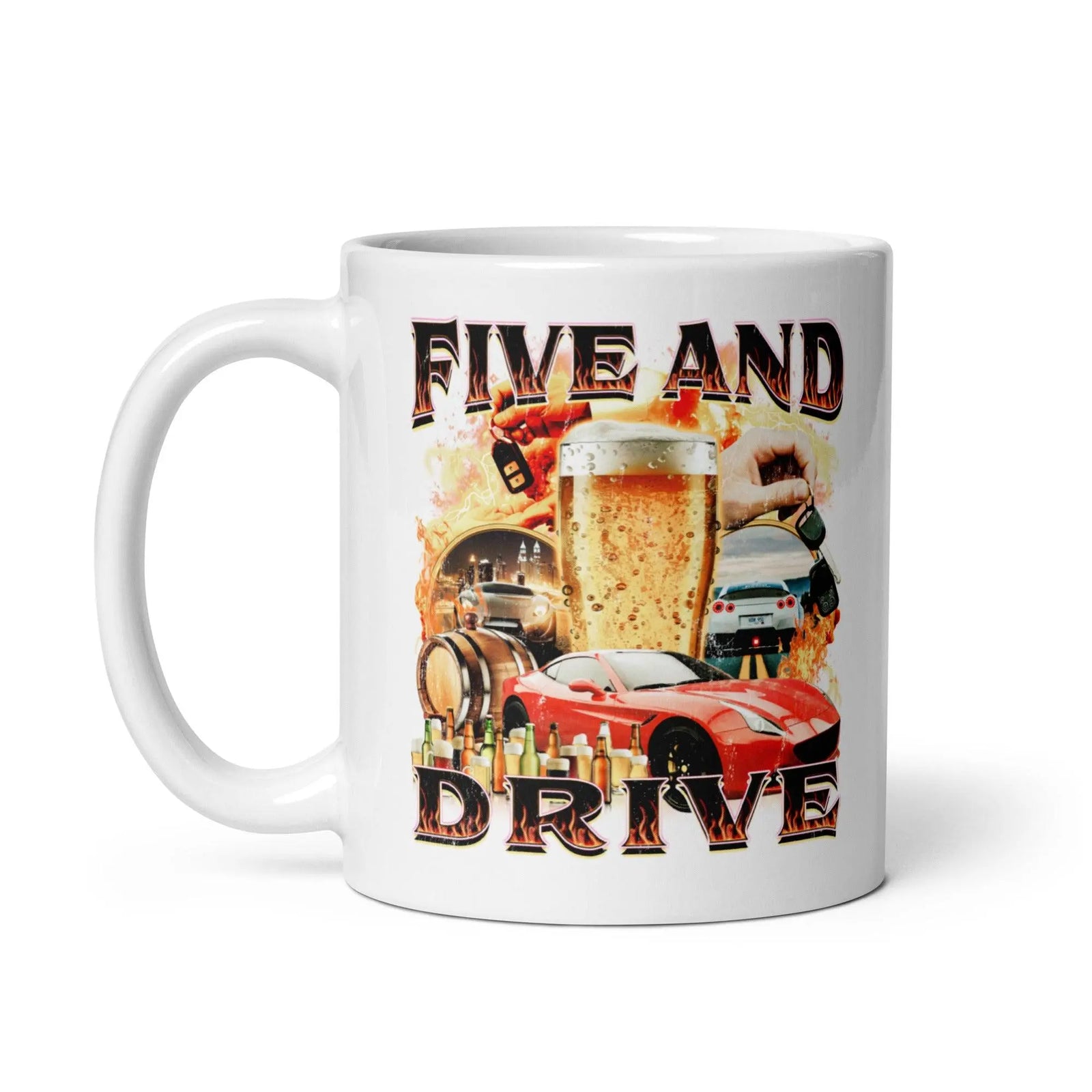Five and Drive White glossy mug - Orbital Clothing