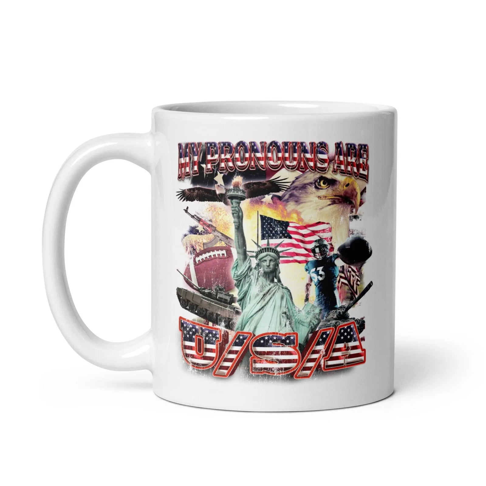 My Pronouns are U/S/A White glossy mug - Orbital Clothing