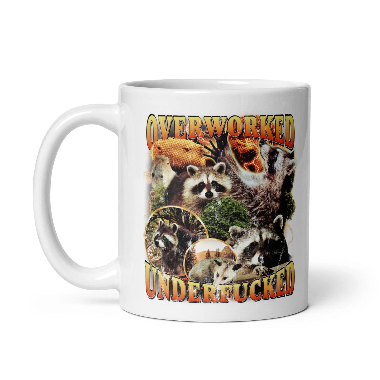 Overworked Underfucked White glossy mug - Orbital Clothing