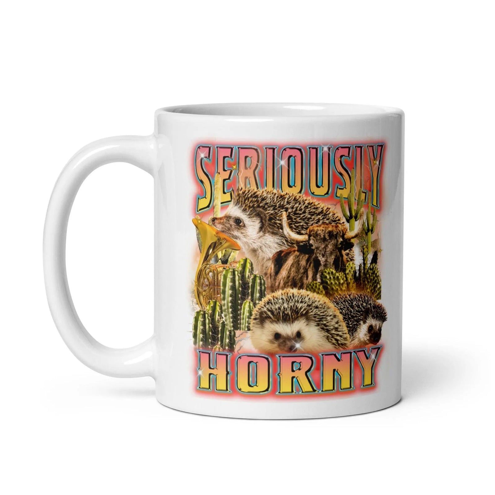 Seriously Horny White glossy mug - Orbital Clothing