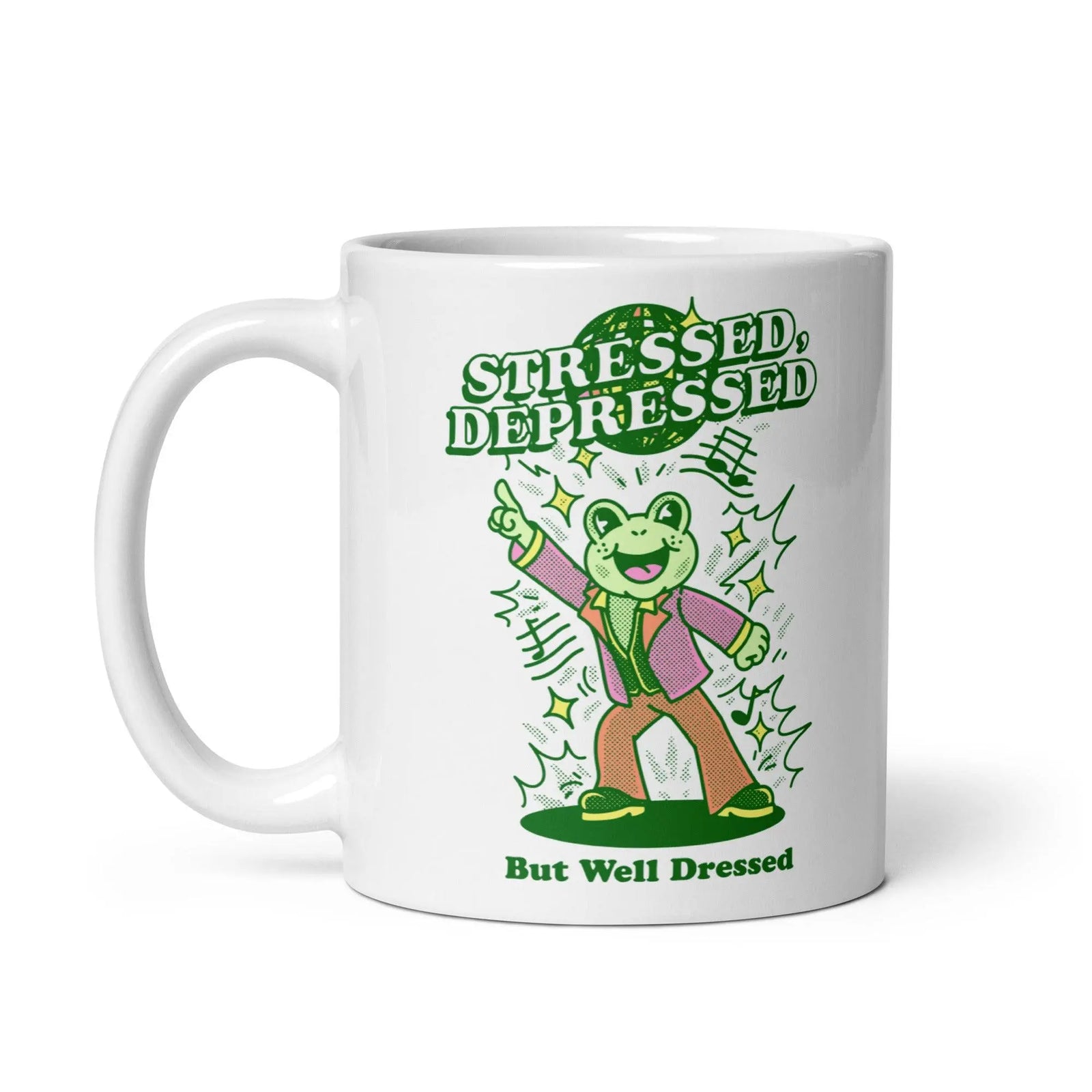 Stressed depressed but well dressed White glossy mug - Orbital Clothing