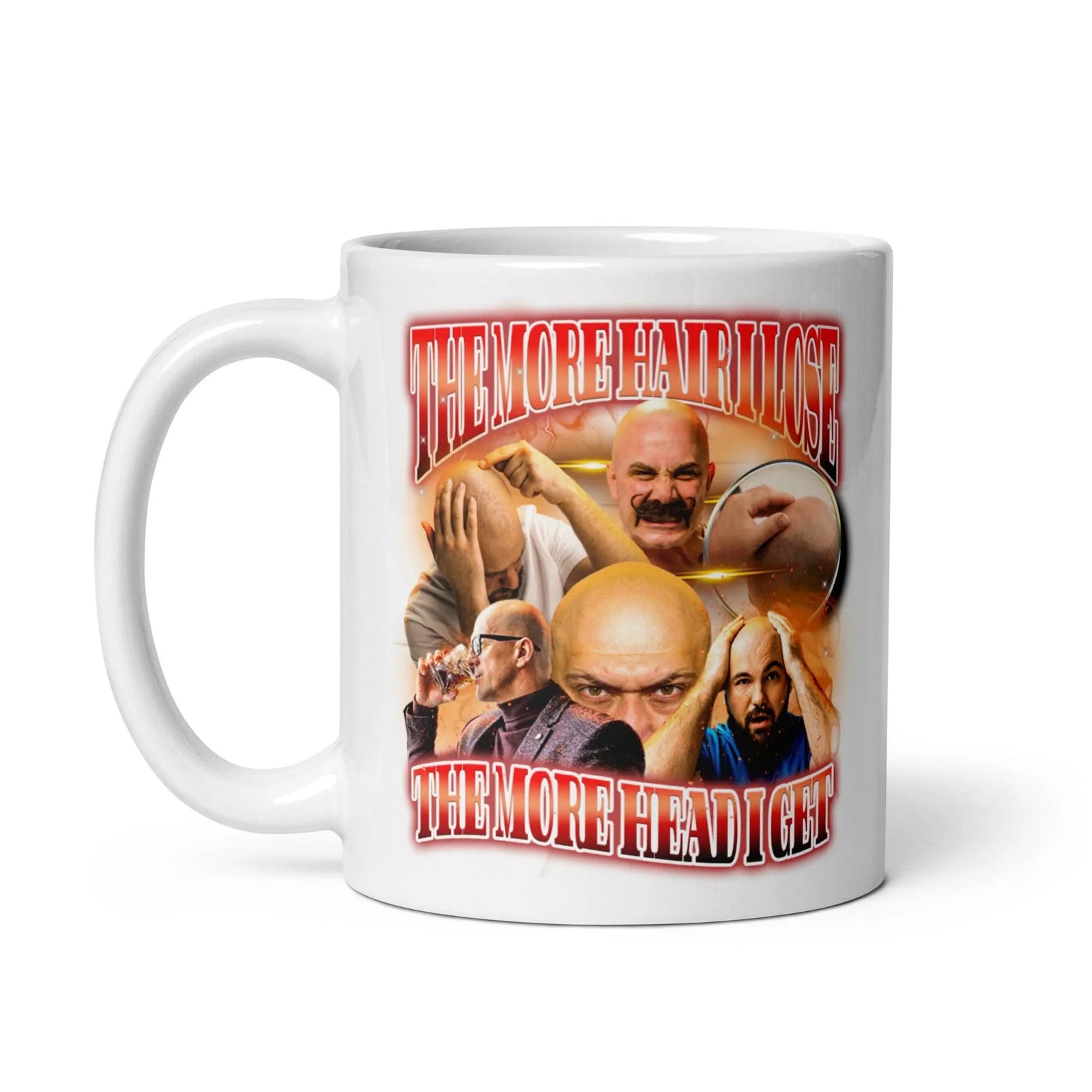 The more hair I lose the more head I get White glossy mug - Orbital Clothing