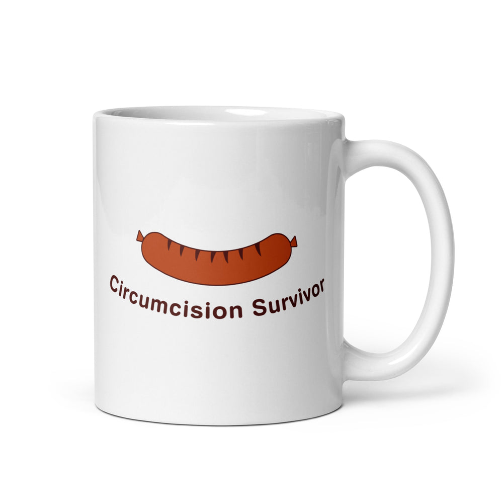 Circumcision Survivor White glossy mug