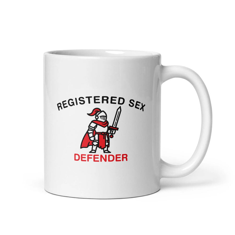 Registered Sex Defender White glossy mug - Orbital Clothing