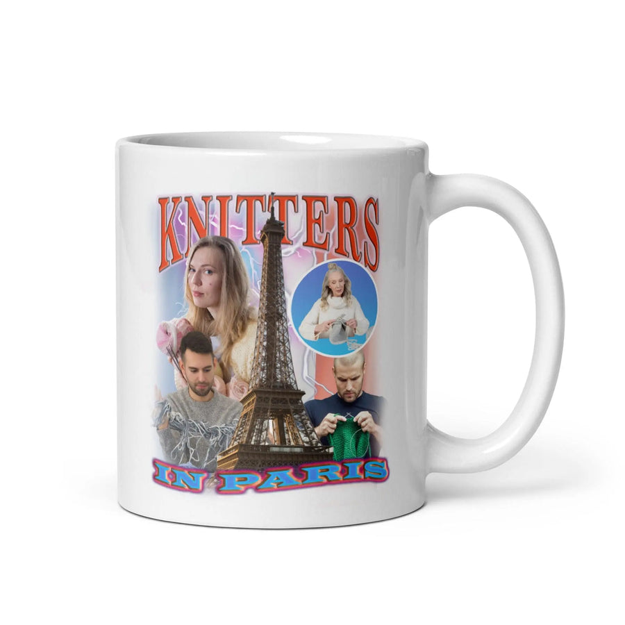 Knitters in Paris White glossy mug - Orbital Clothing