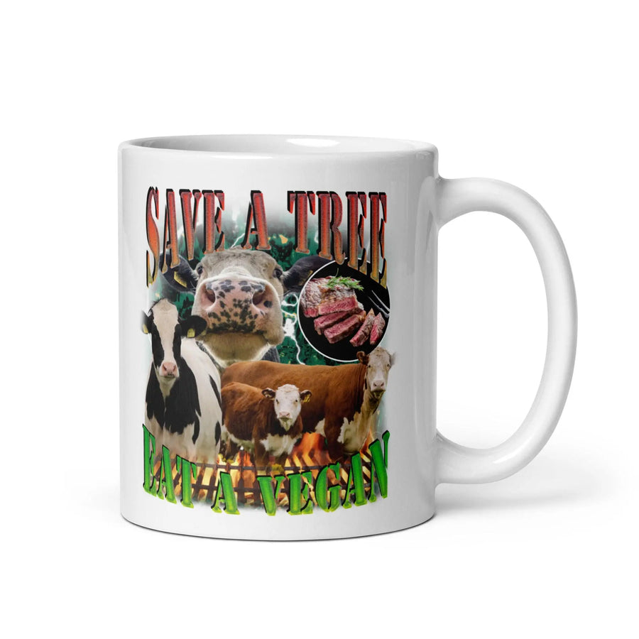 Save a Tree Eat a Vegan White glossy mug - Orbital Clothing