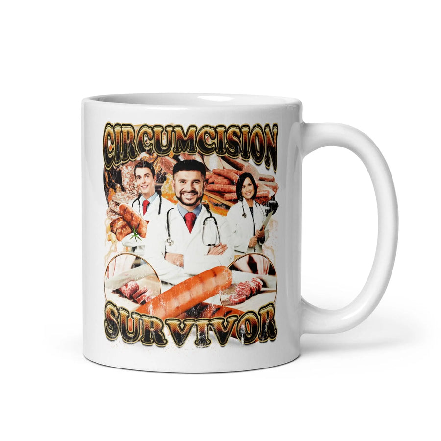 Circumcision Survivor White glossy mug - Orbital Clothing