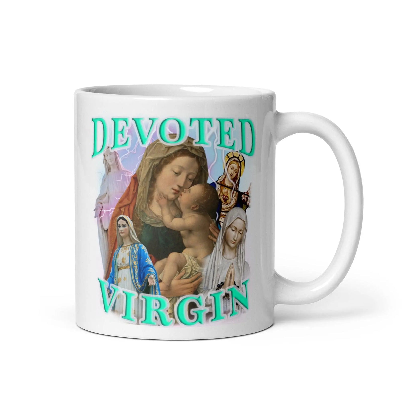 Devoted Virgin White glossy mug - Orbital Clothing