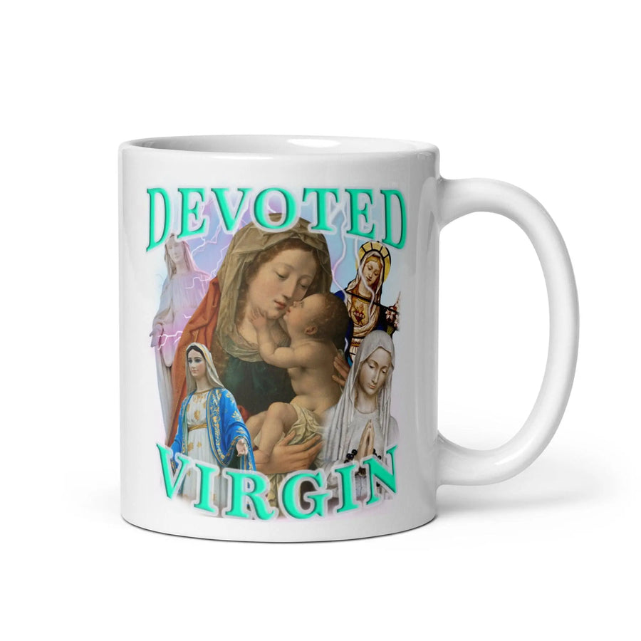 Devoted Virgin White glossy mug - Orbital Clothing