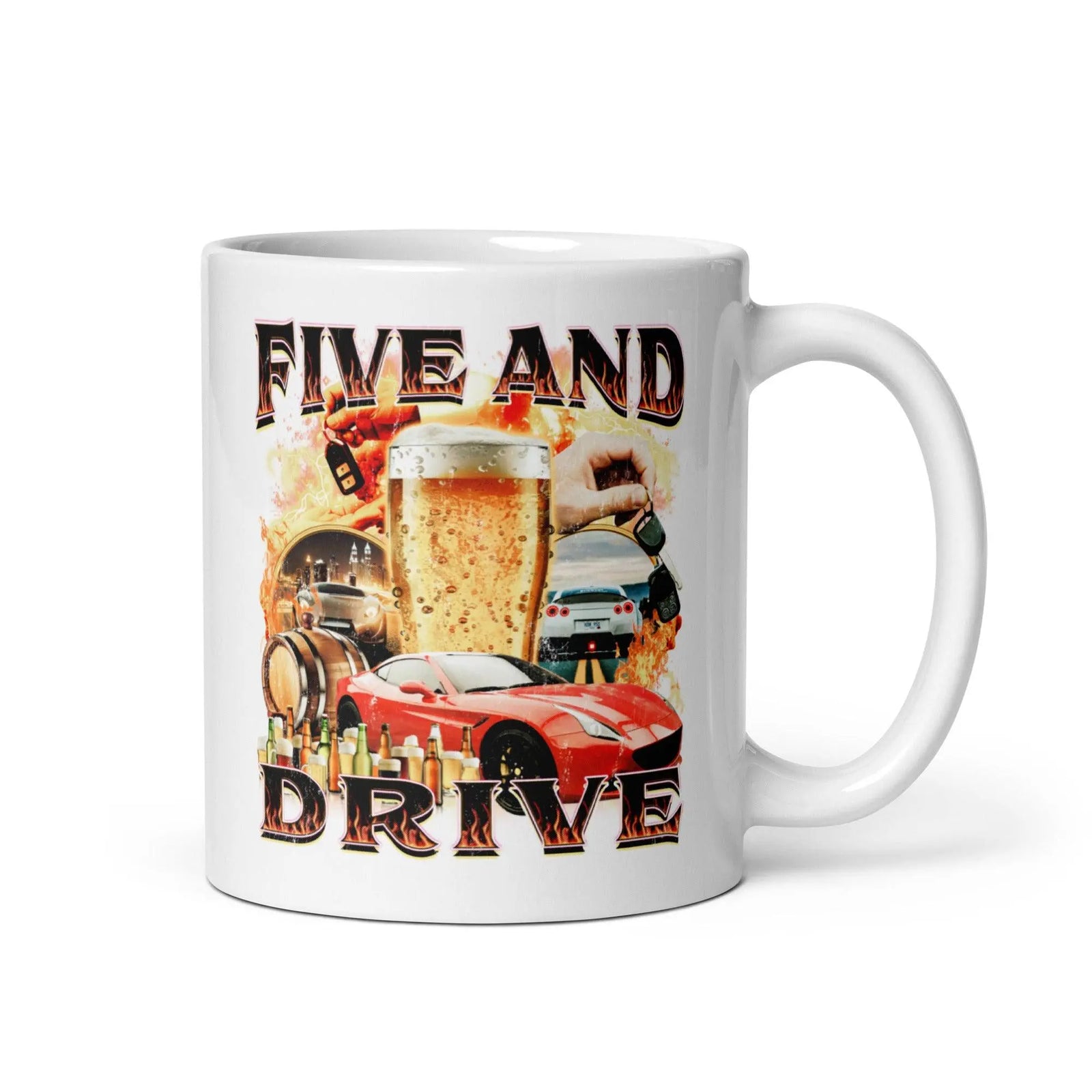 Five and Drive White glossy mug - Orbital Clothing