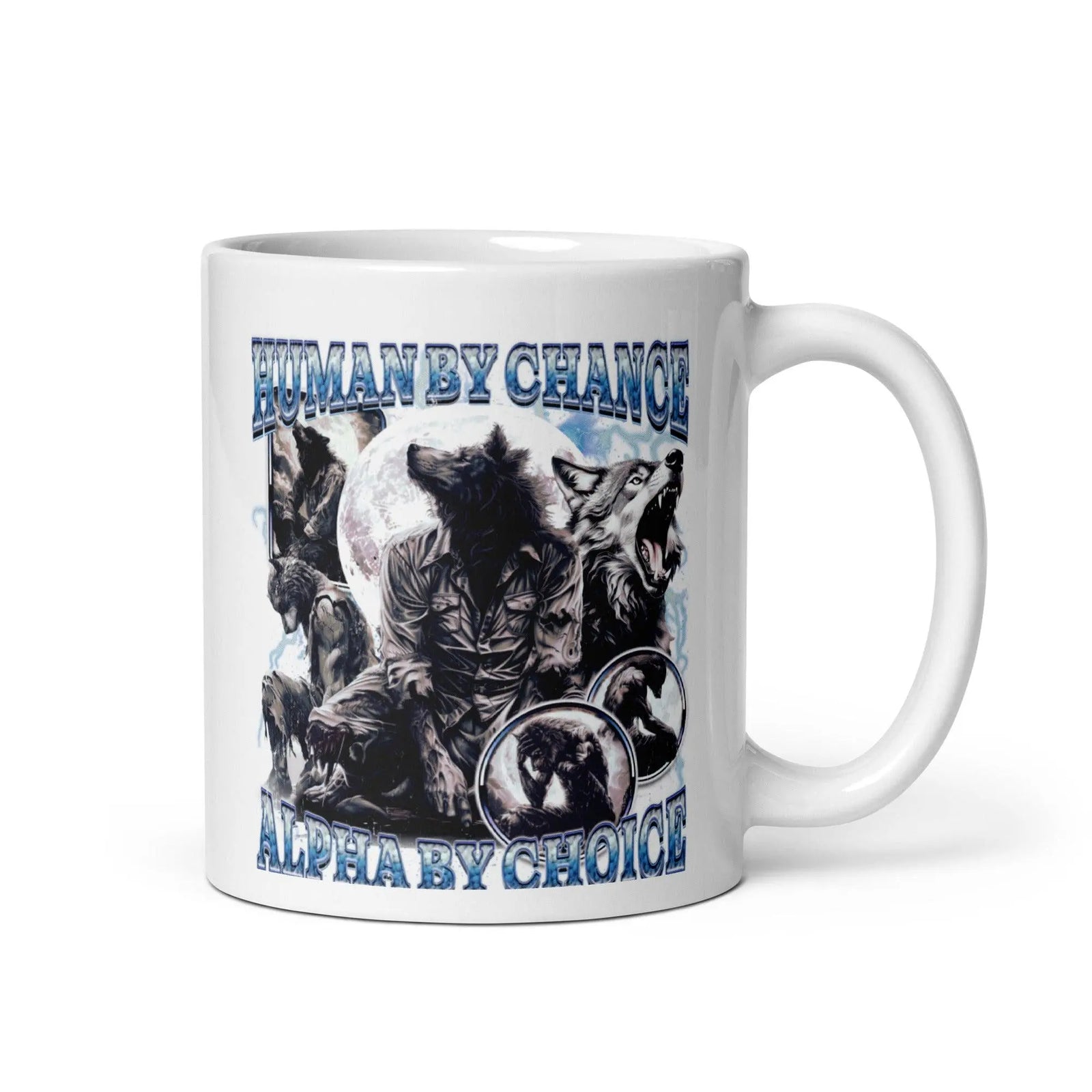 Human by Chance Alpha by Choice White glossy mug - Orbital Clothing