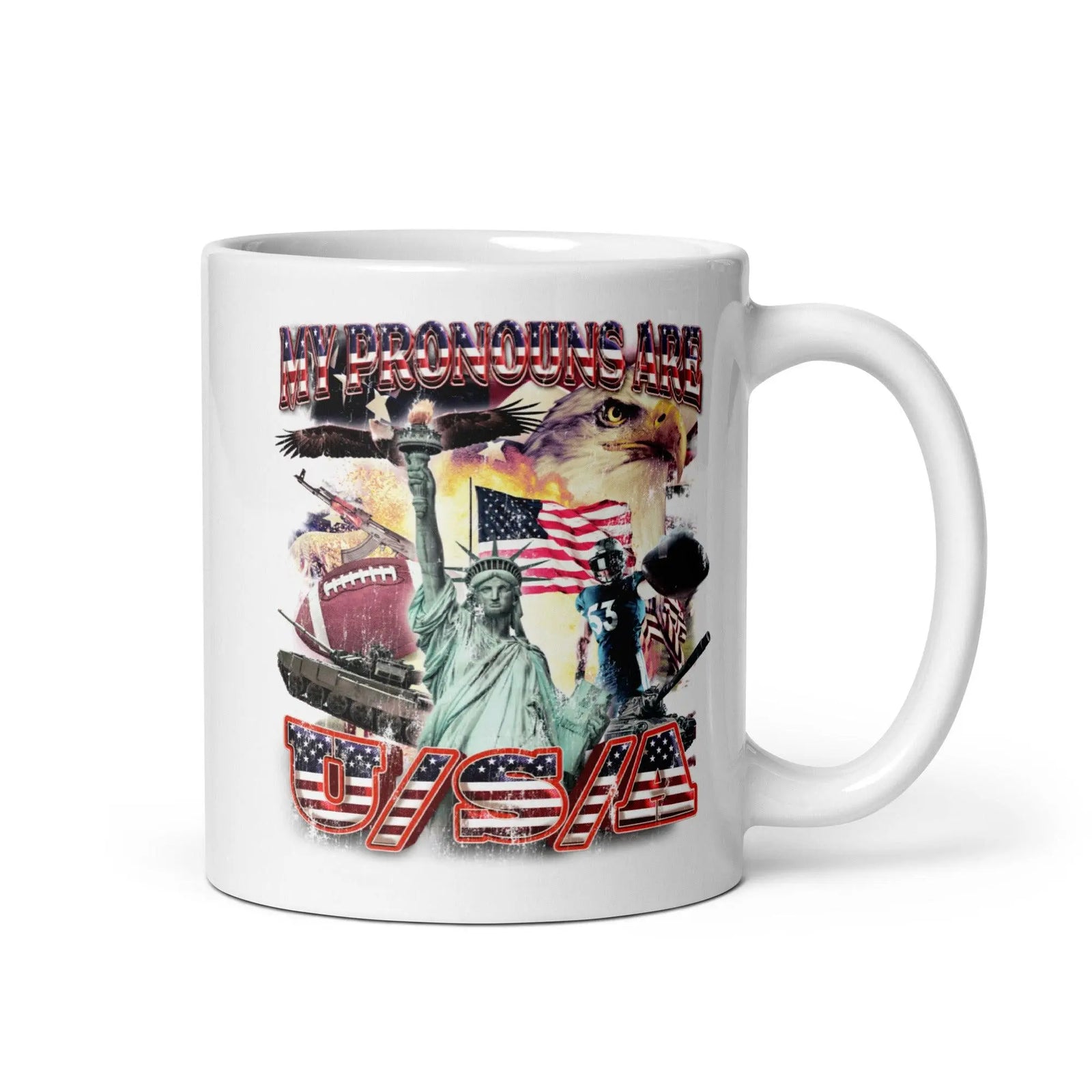 My Pronouns are U/S/A White glossy mug - Orbital Clothing