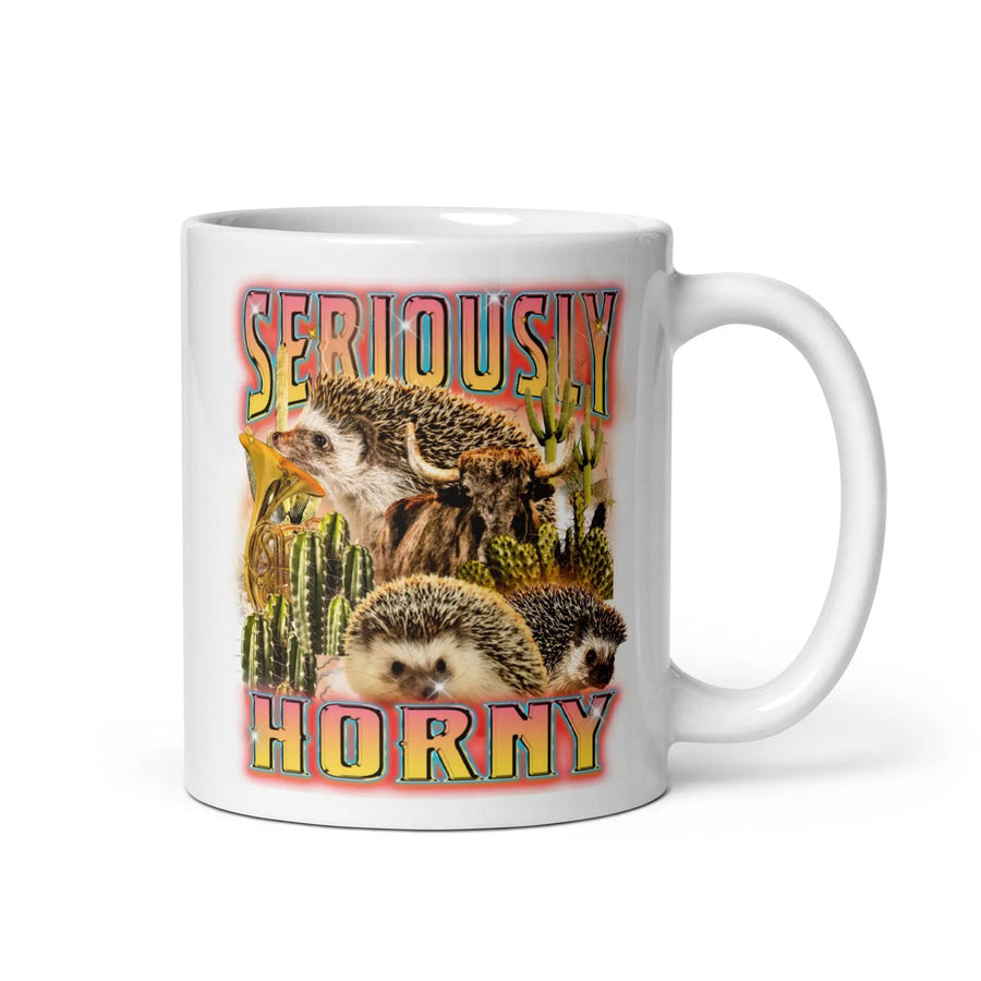 Seriously Horny White glossy mug - Orbital Clothing