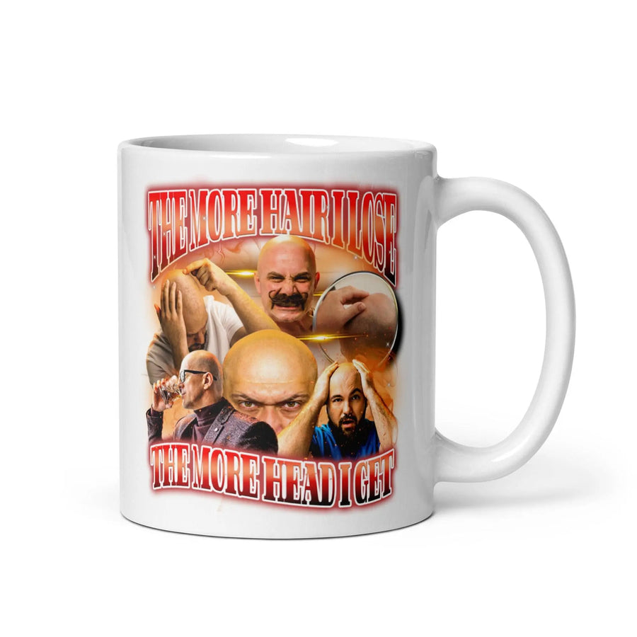 The more hair I lose the more head I get White glossy mug - Orbital Clothing