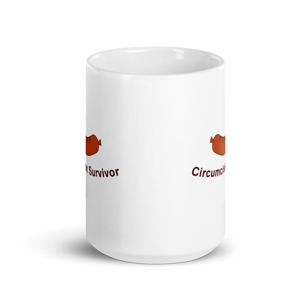 Circumcision Survivor White glossy mug