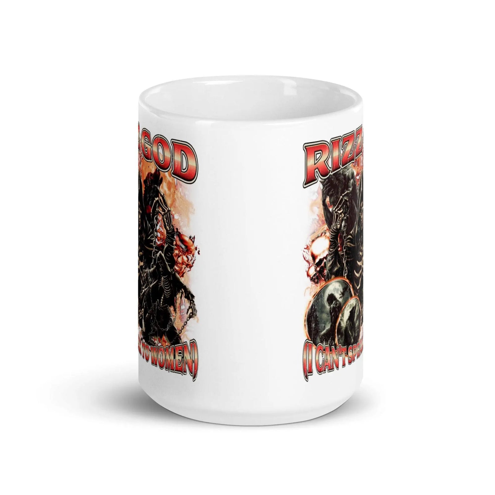 Rizz God I can't speak to women White glossy mug - Orbital Clothing