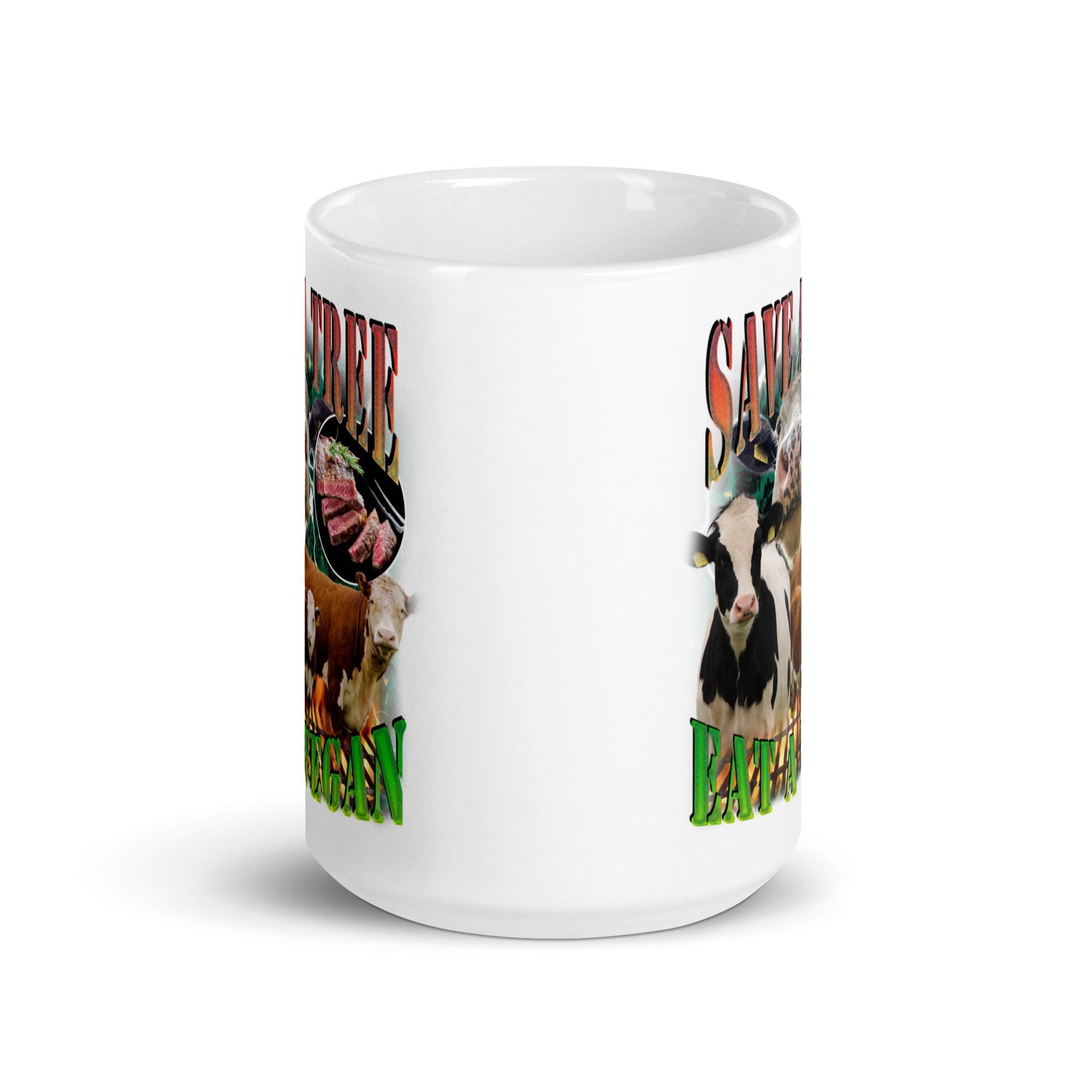 Save a Tree Eat a Vegan White glossy mug - Orbital Clothing
