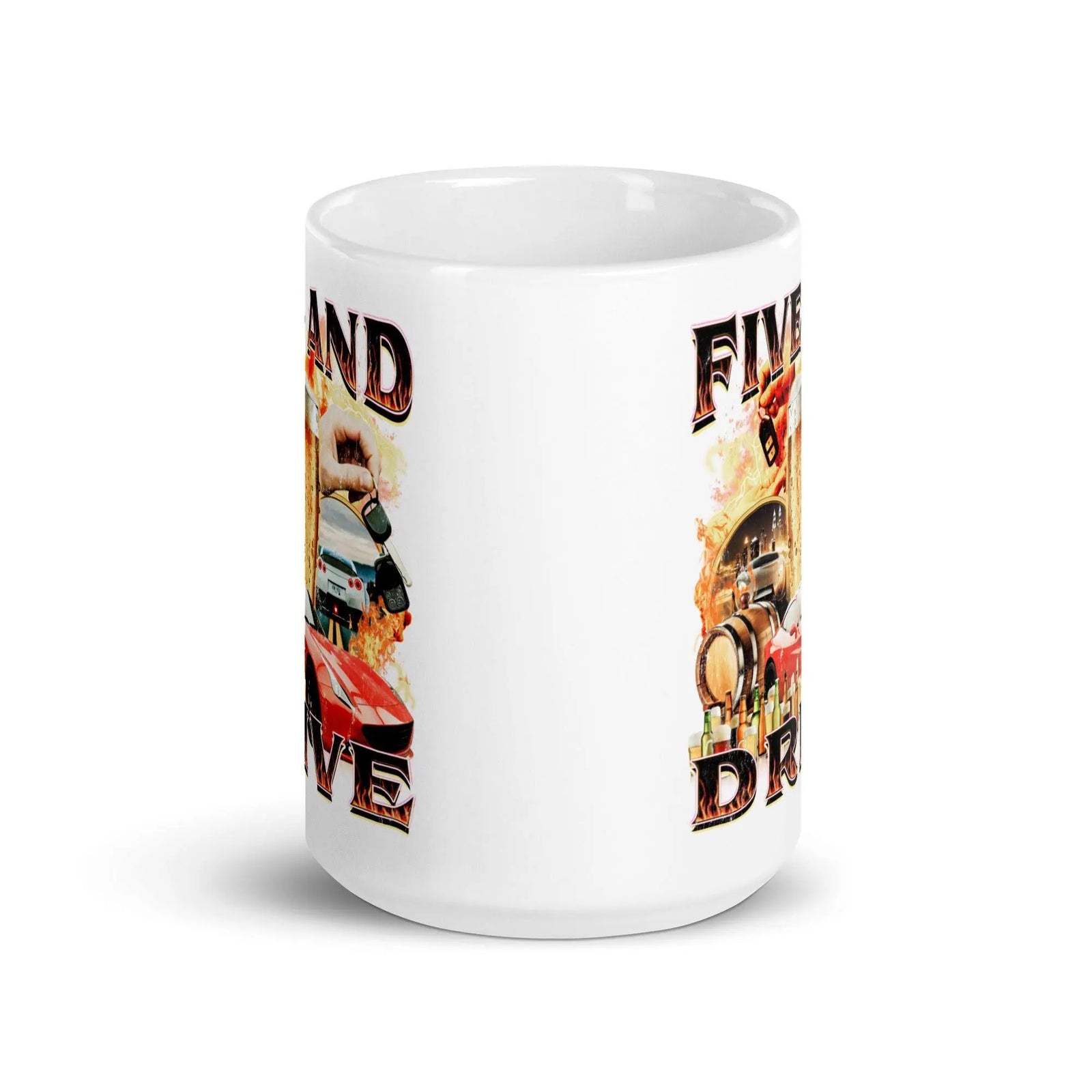 Five and Drive White glossy mug - Orbital Clothing