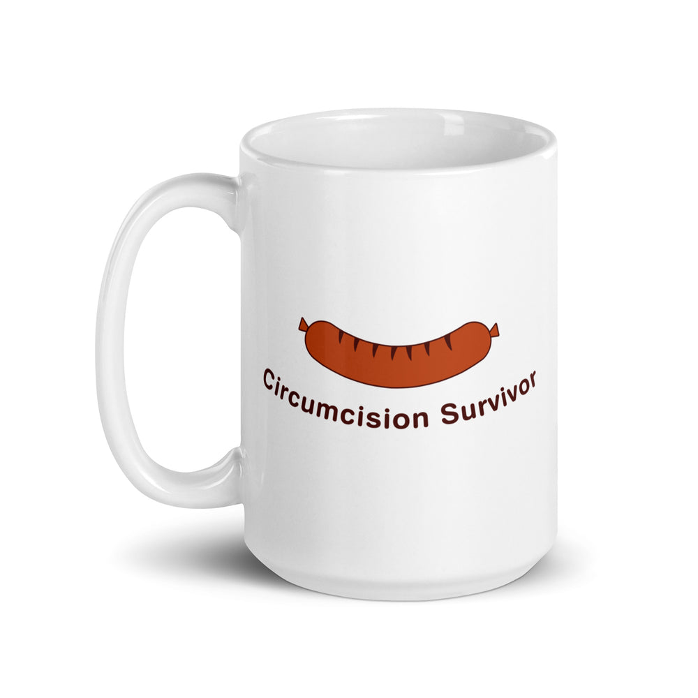 Circumcision Survivor White glossy mug