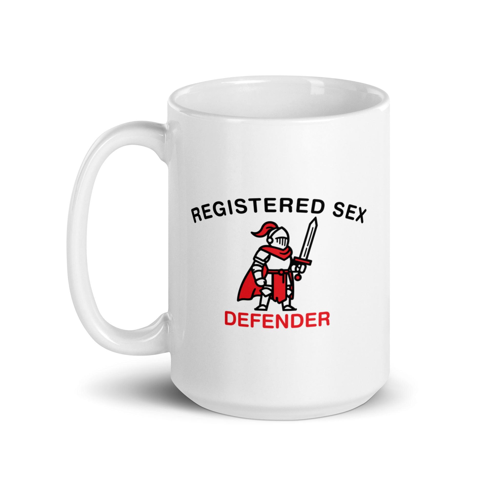 Registered Sex Defender White glossy mug