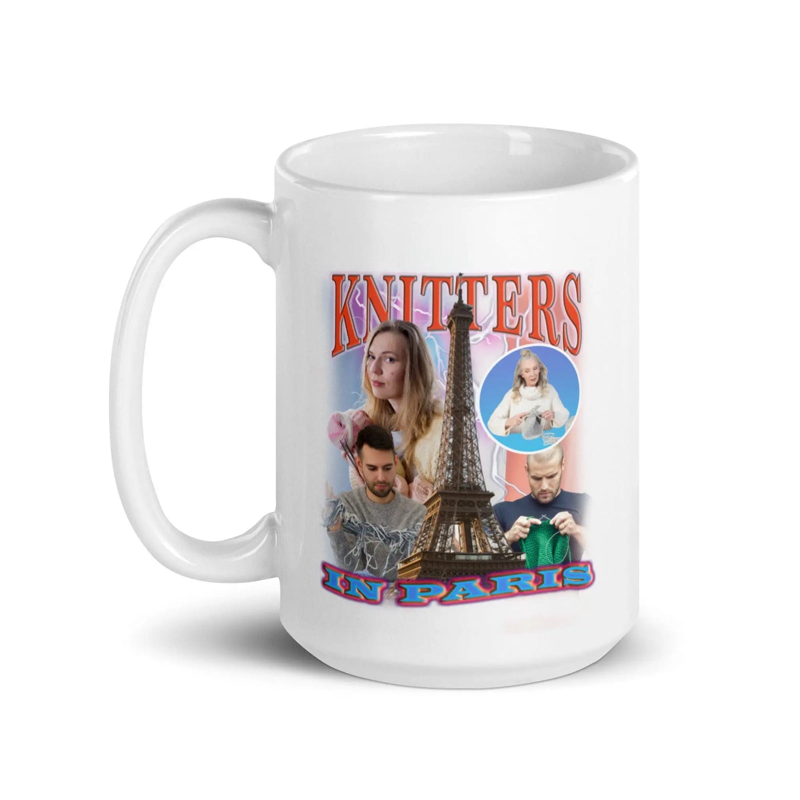 Knitters in Paris White glossy mug - Orbital Clothing