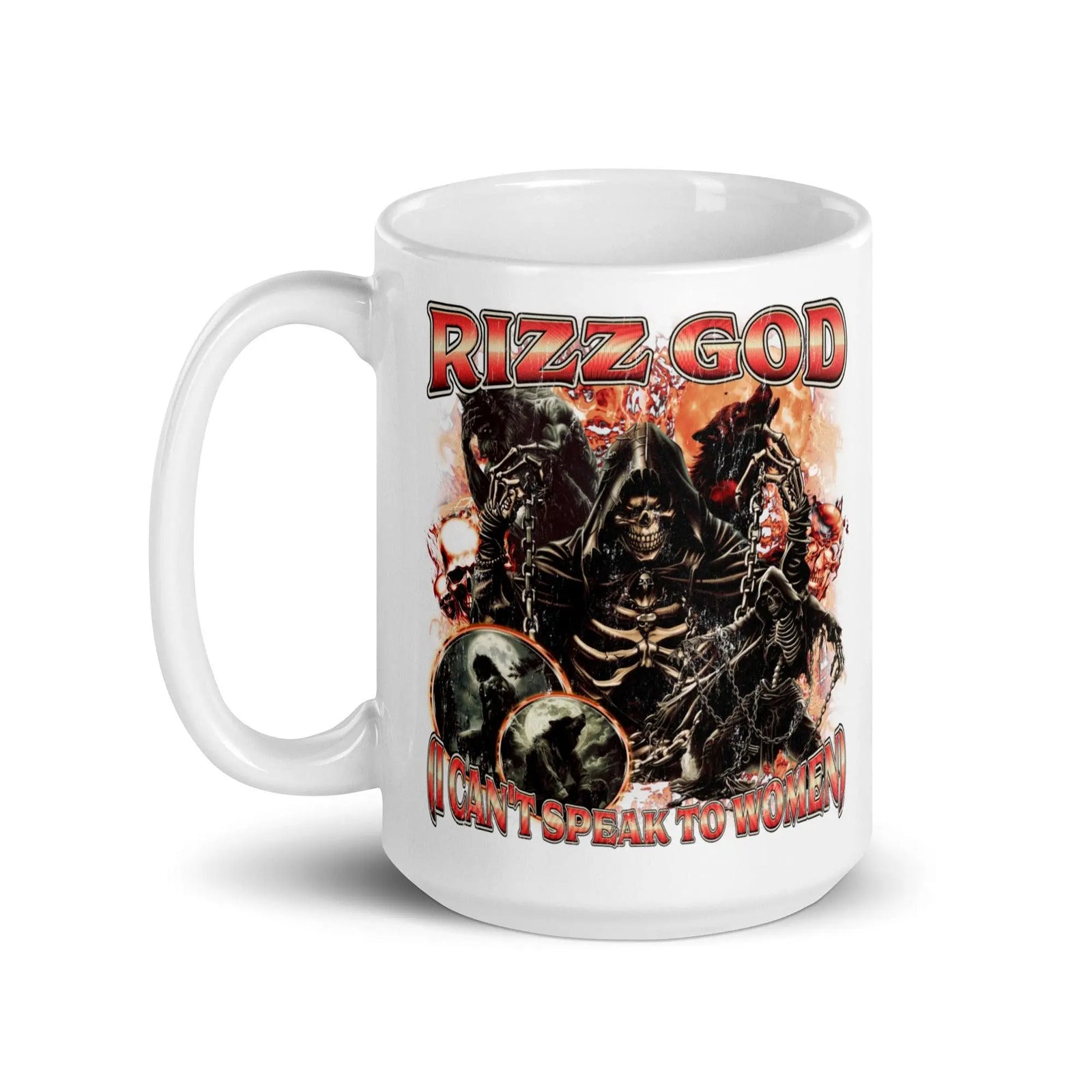 Rizz God I can't speak to women White glossy mug - Orbital Clothing