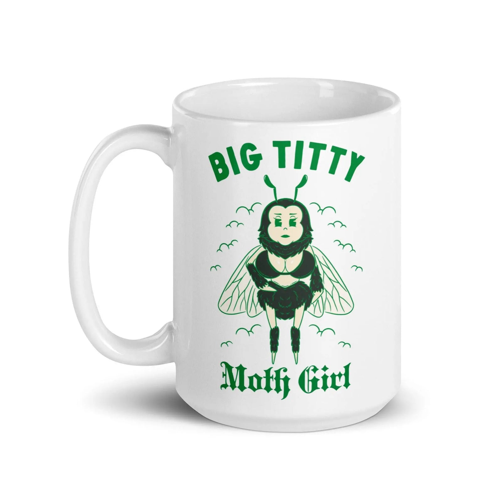 Big Titty Moth Girl White glossy mug - Orbital Clothing