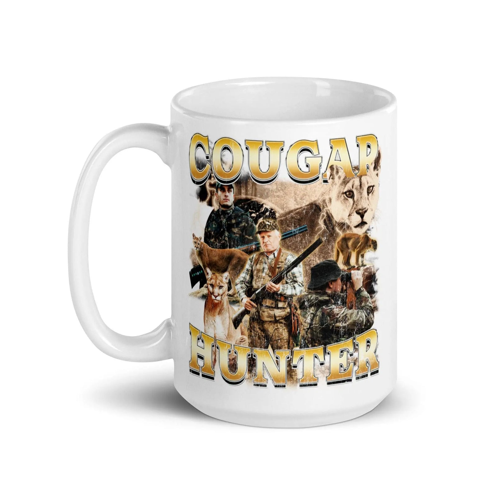 Cougar Hunter White glossy mug - Orbital Clothing